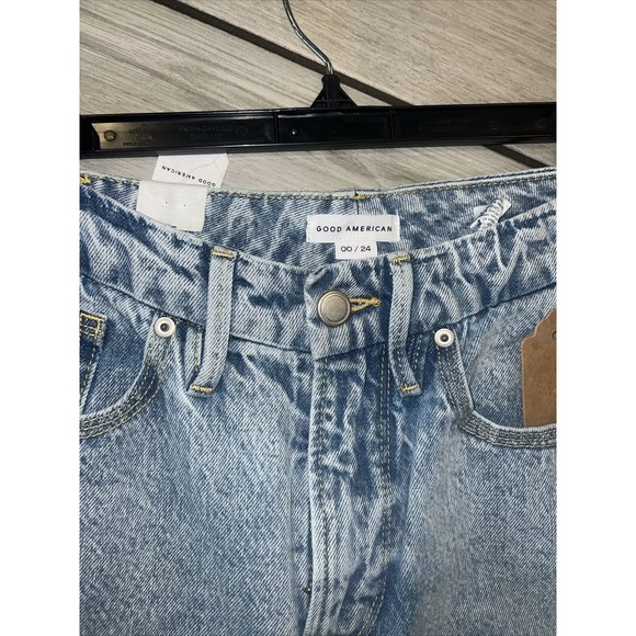 Good American  90s Duster High Rise Cropped Straight Leg Jean 0/24 Indigo101 - Picture 3 of 8